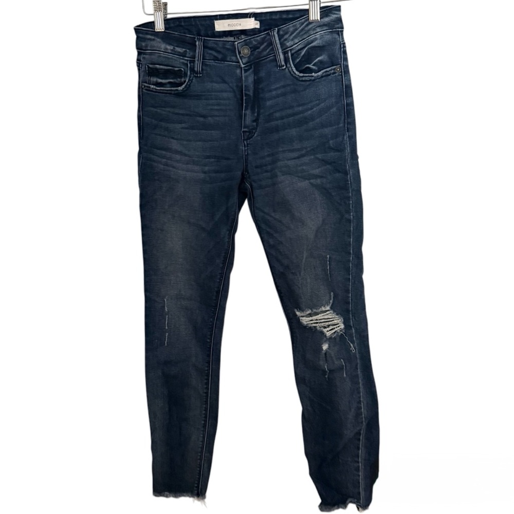 Hidden Jeans Dark Wash Distressed Frayed Hem Jeans, size 27